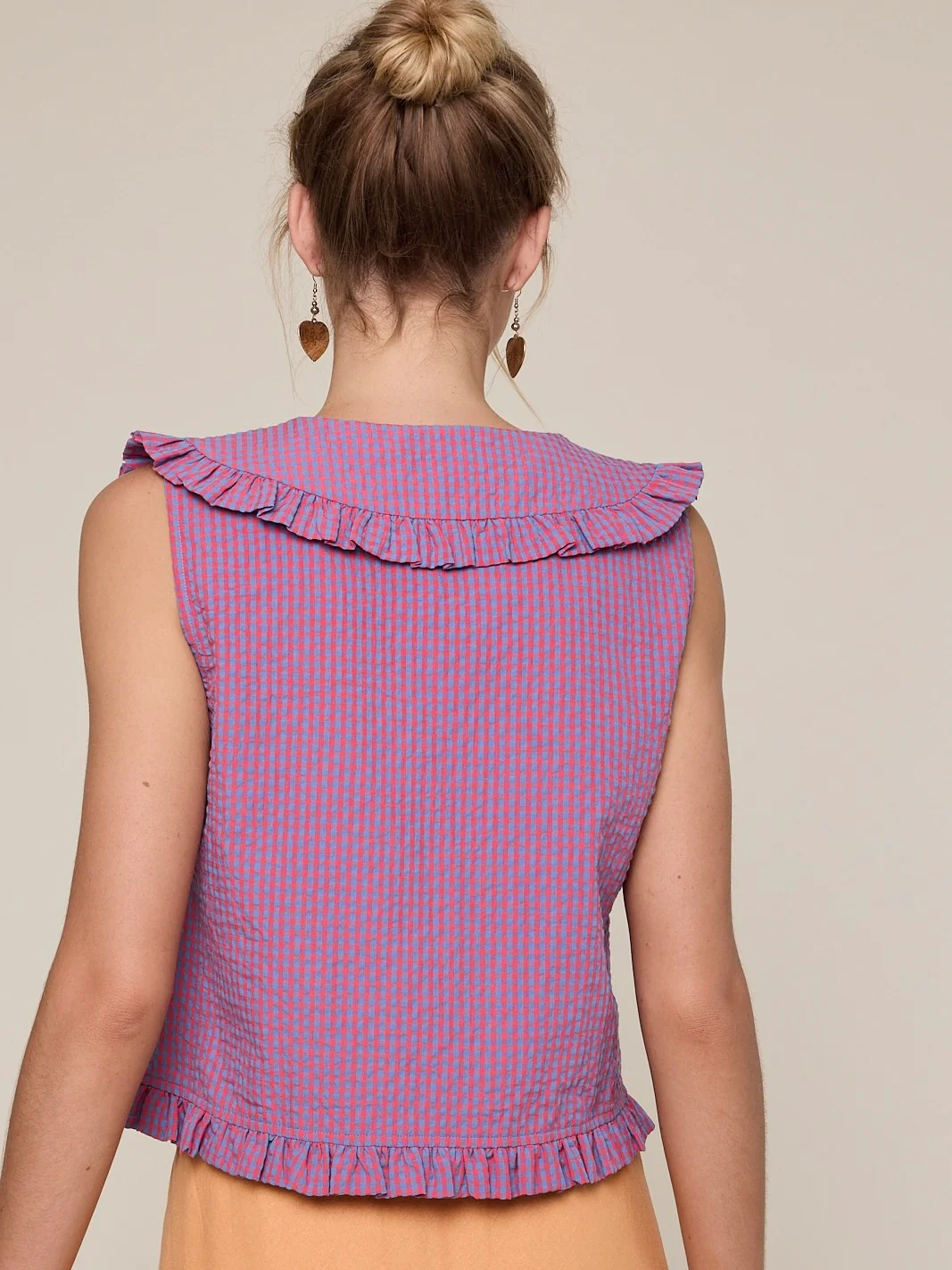 Ruffled Collar Plaid Blouse - Image 4