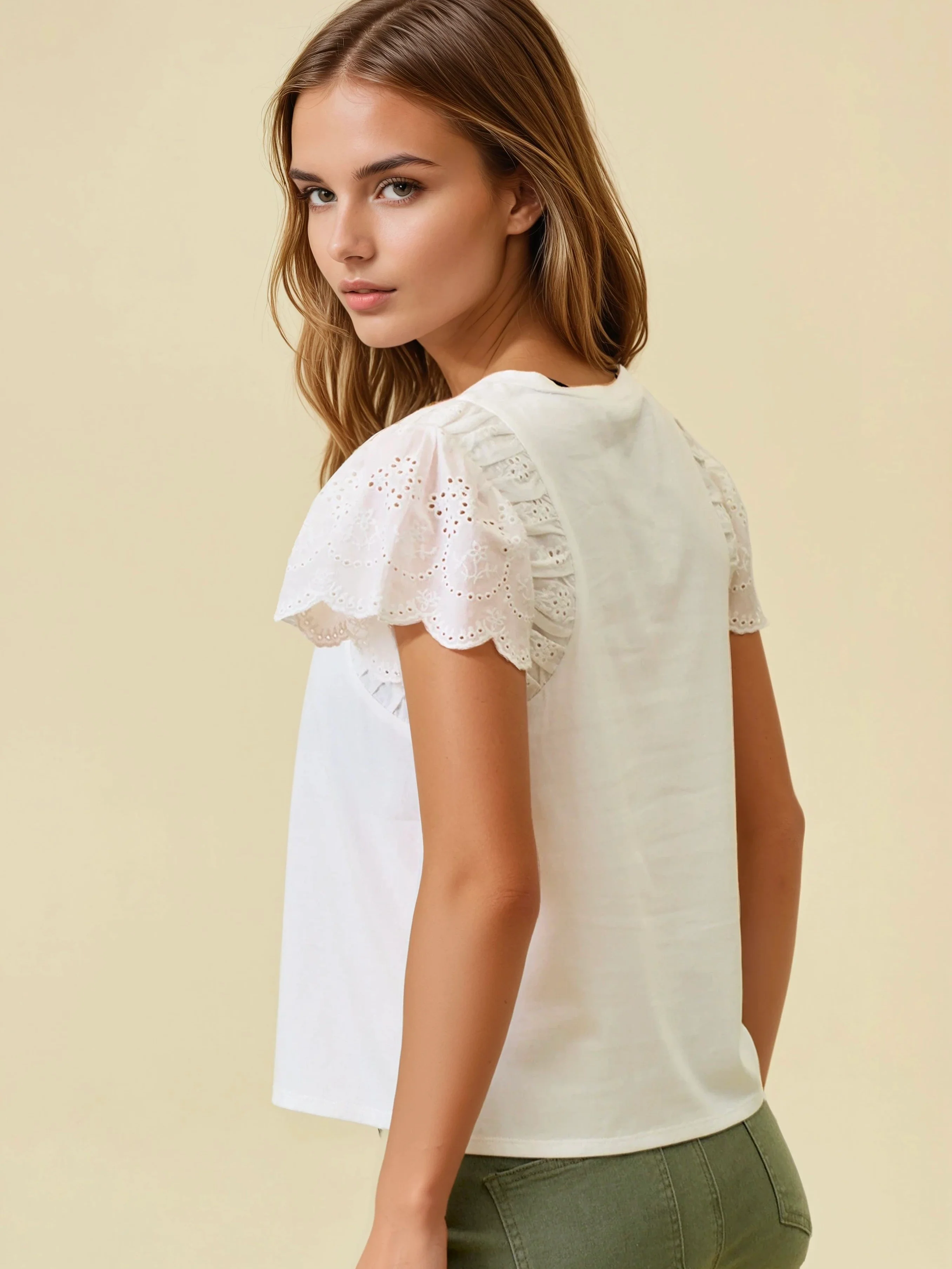 Ruffled Eyelet Short Sleeve Top - Image 2