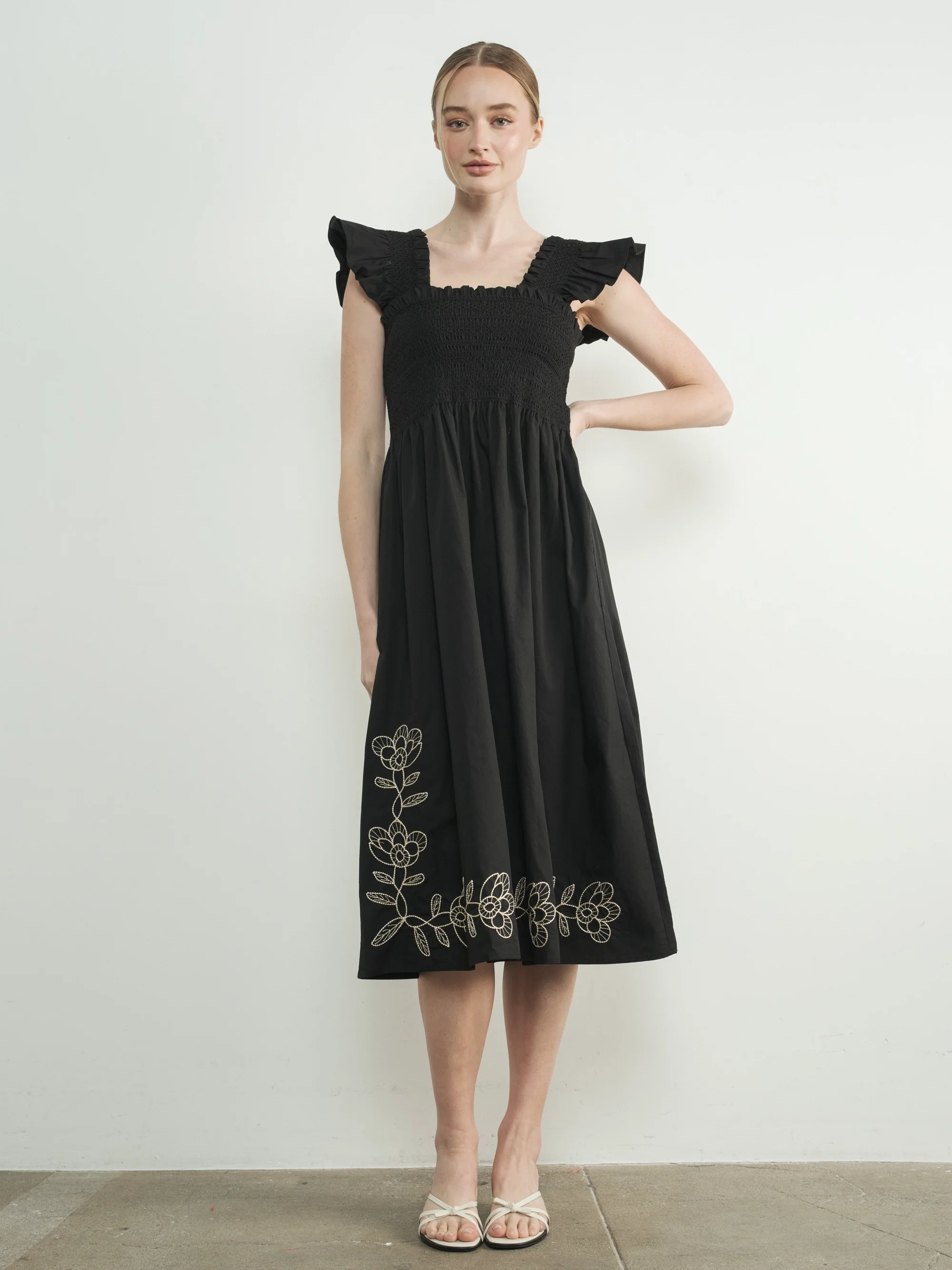 Saville Floral Embroidery Midi Dress