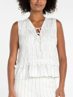 Liverpool Sleeveless Tie Front Woven Top