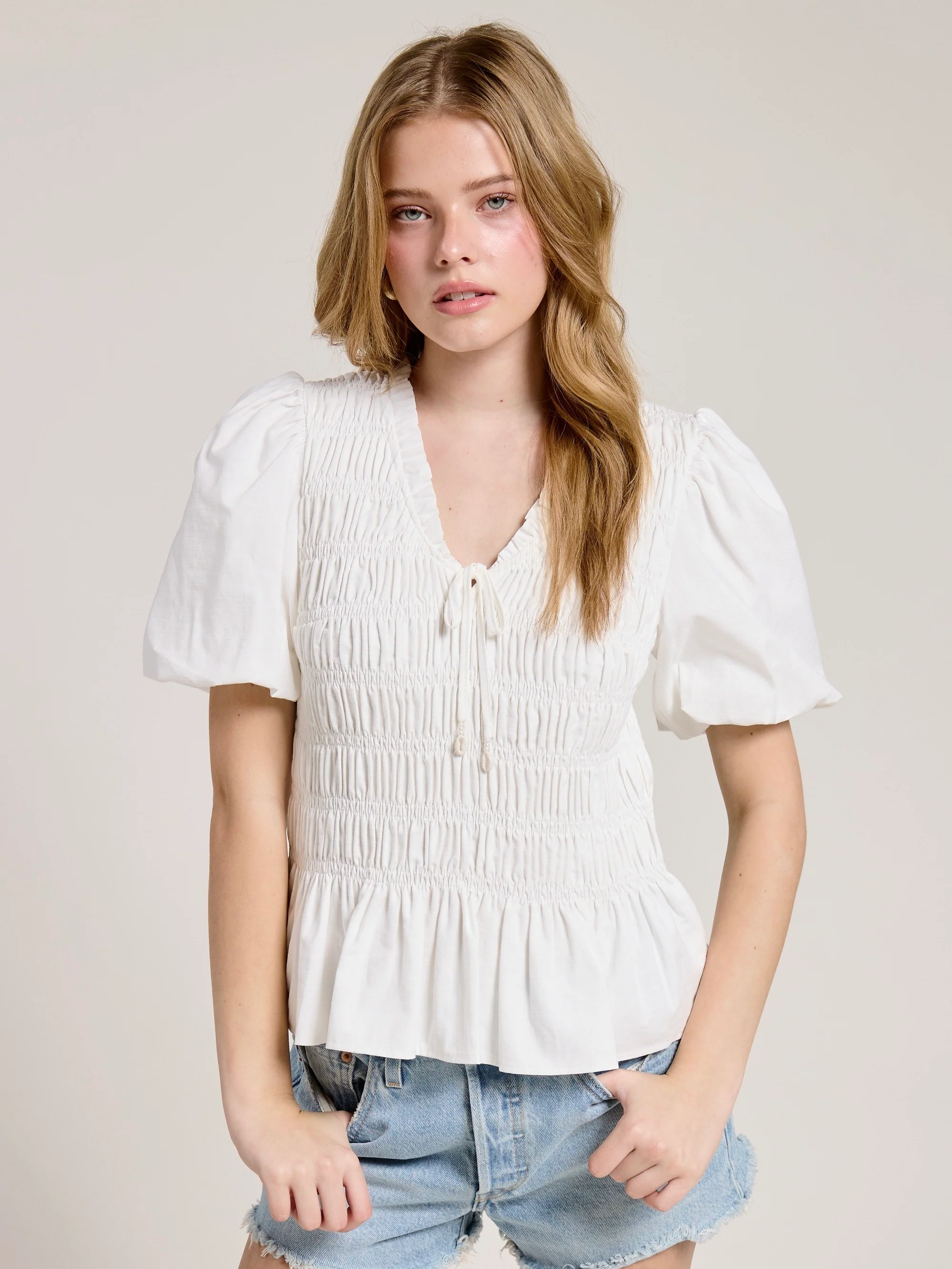 Smocked Puff Sleeve Top