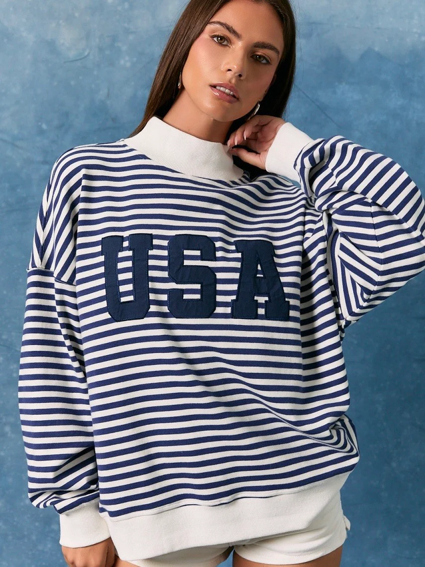 Stripe Mock Neck USA Sweatshirt