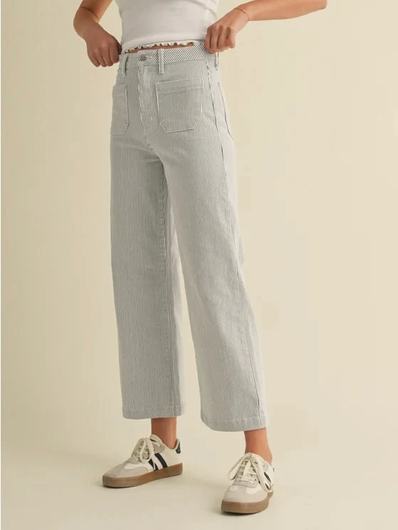 Just Black Denim : Stripe Patch Pocket Wide Leg - Image 5