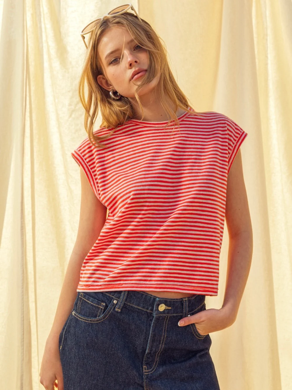 Stripe Pattern Slub Top - Image 2