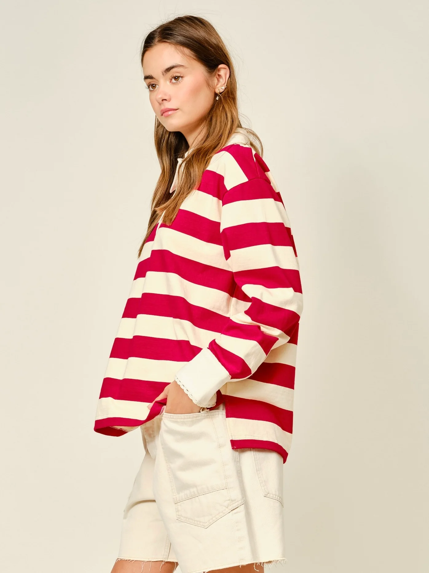Striped Lace Detail Polo Sweatshirt - Image 2