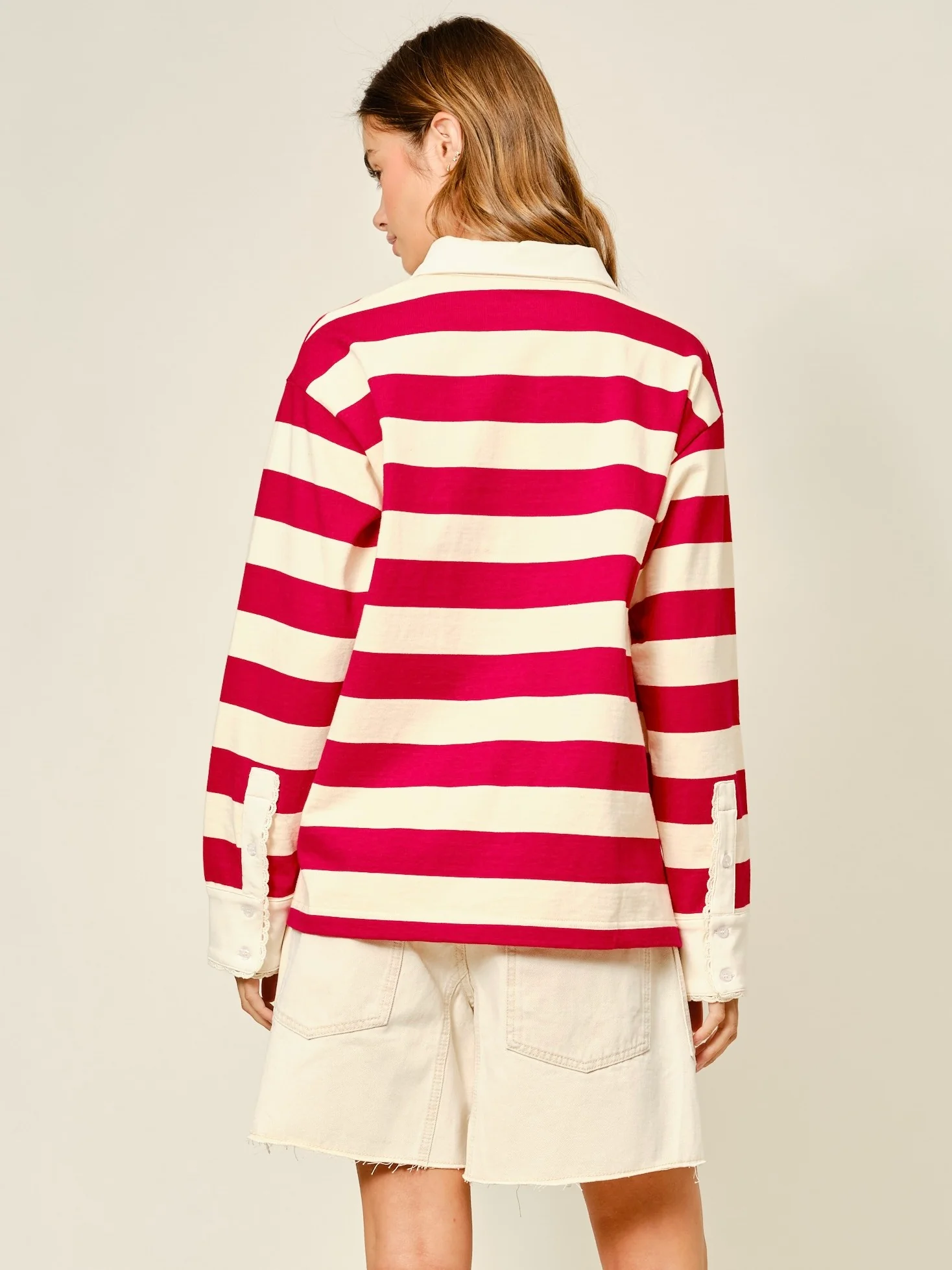 Striped Lace Detail Polo Sweatshirt - Image 3