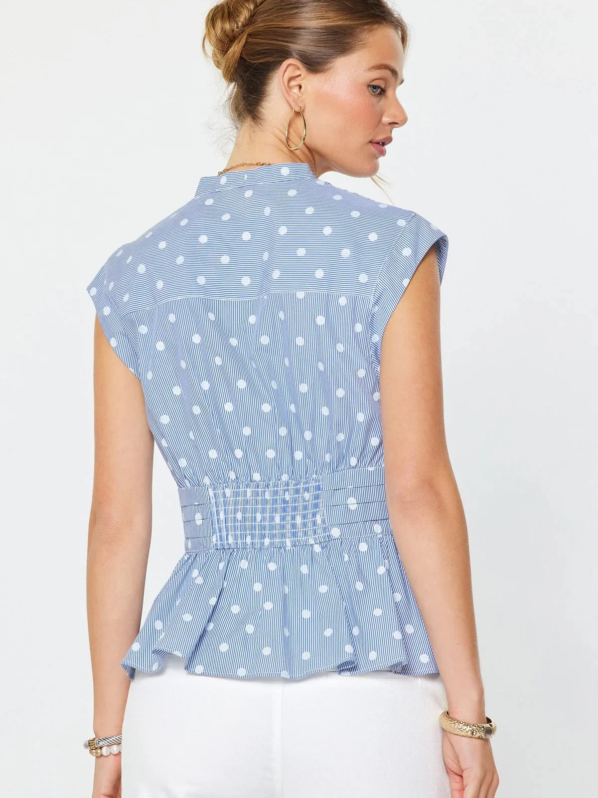 Striped Polka Dot Peplum Blouse - Image 3