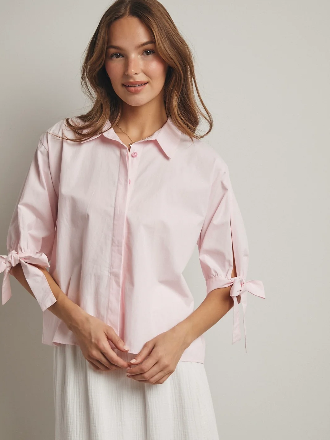 Tie Sleeve Button Down Blouse