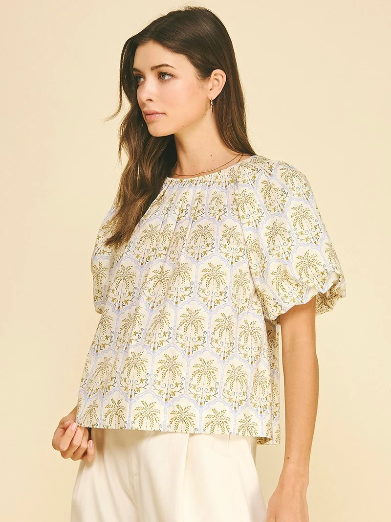 Tropical Palm Puff Sleeve Top - Image 2