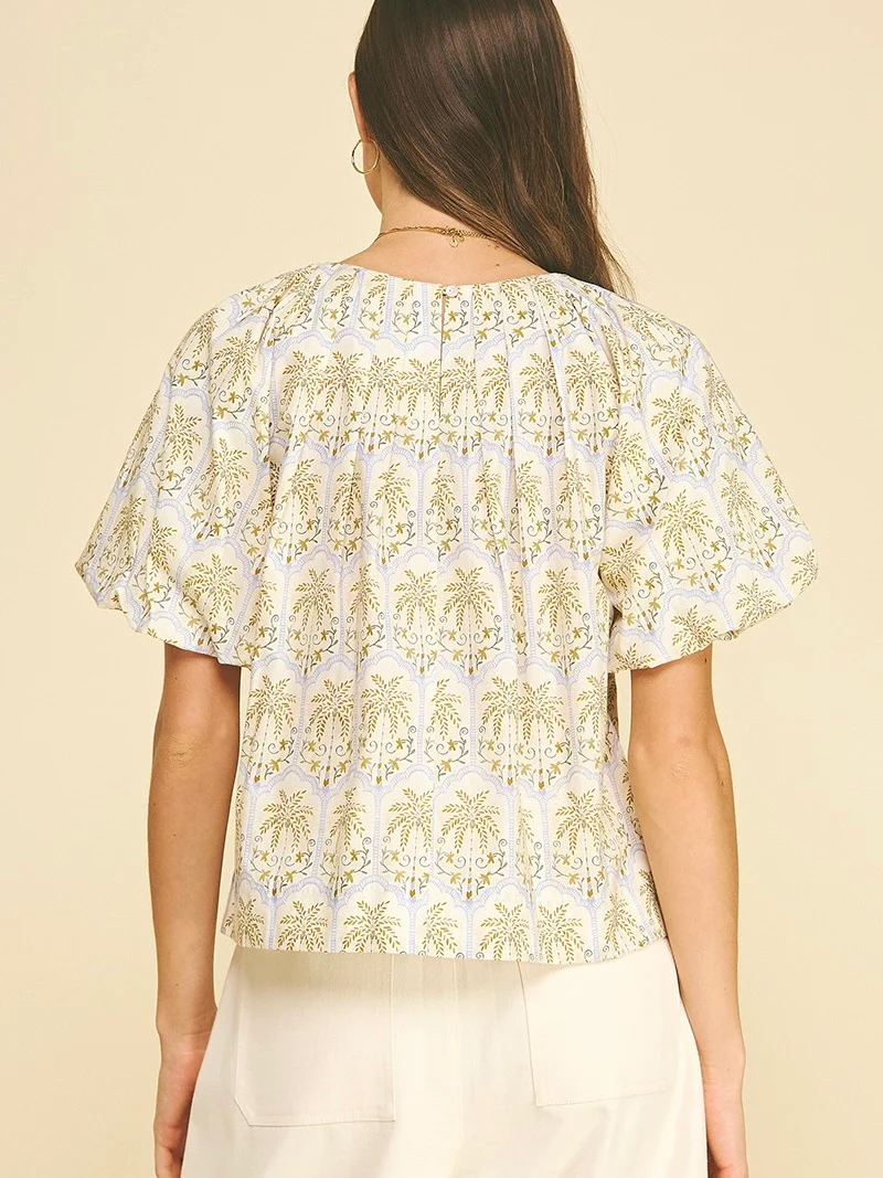 Tropical Palm Puff Sleeve Top - Image 3