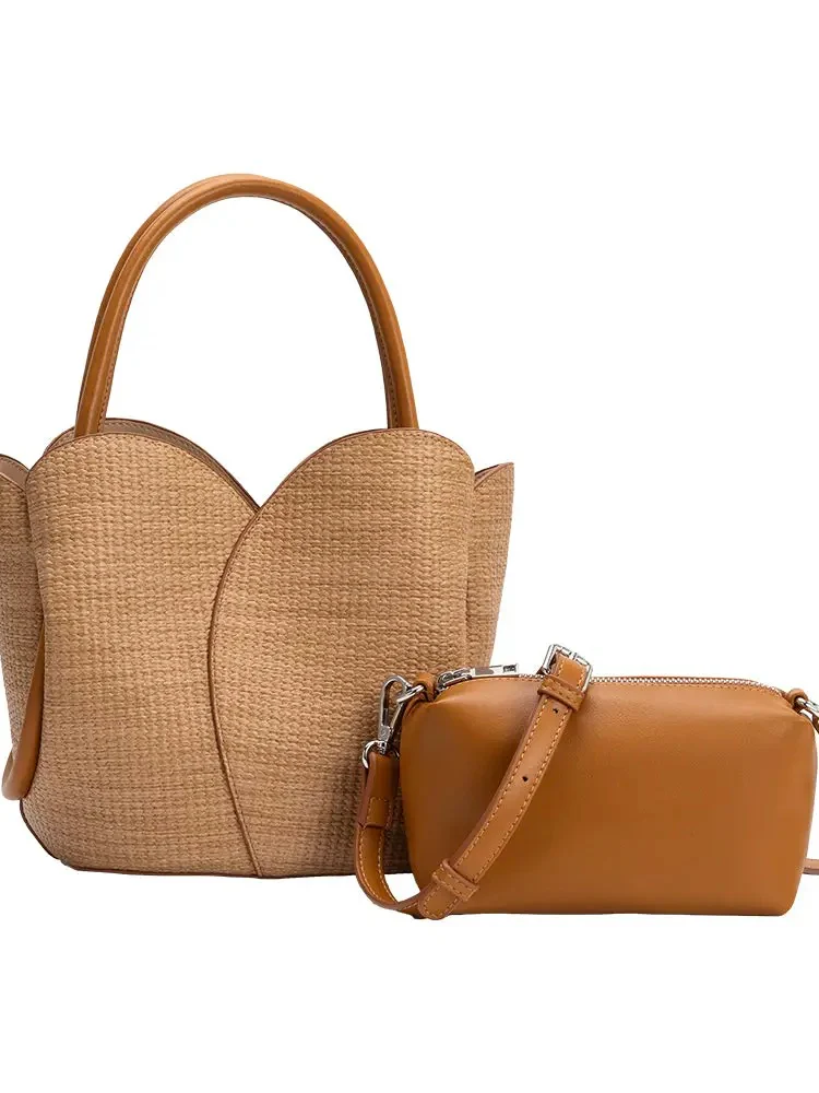 Tulip Raffia Top Handle Bag - Image 4