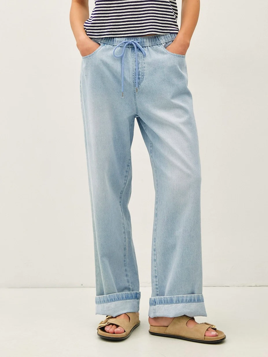 Drawstring Wide Leg Denim Pant