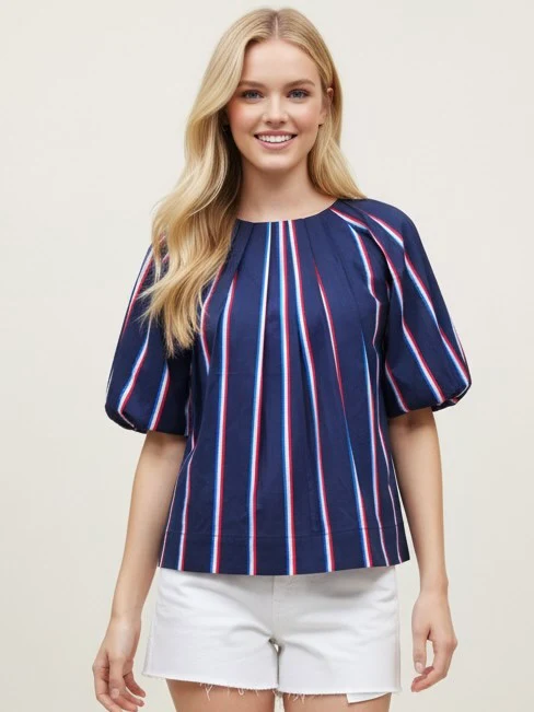 USA Stripe Puff Sleeve Top