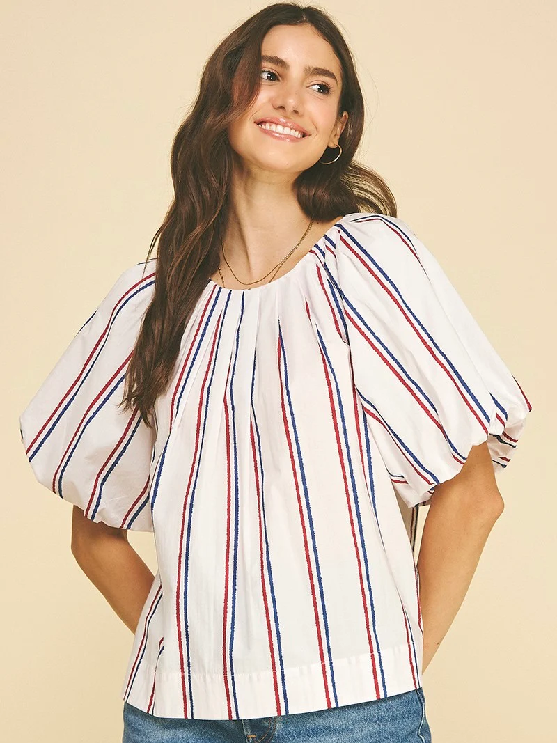 USA Stripe Puff Sleeve Top - Image 2