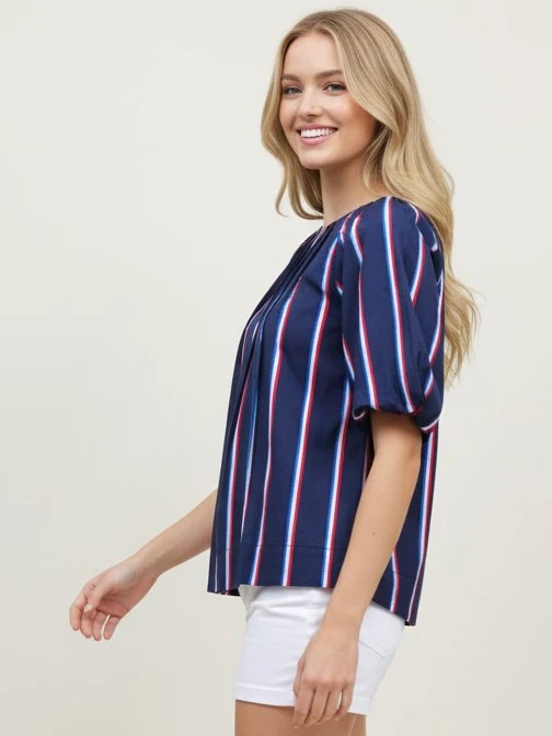 USA Stripe Puff Sleeve Top - Image 3