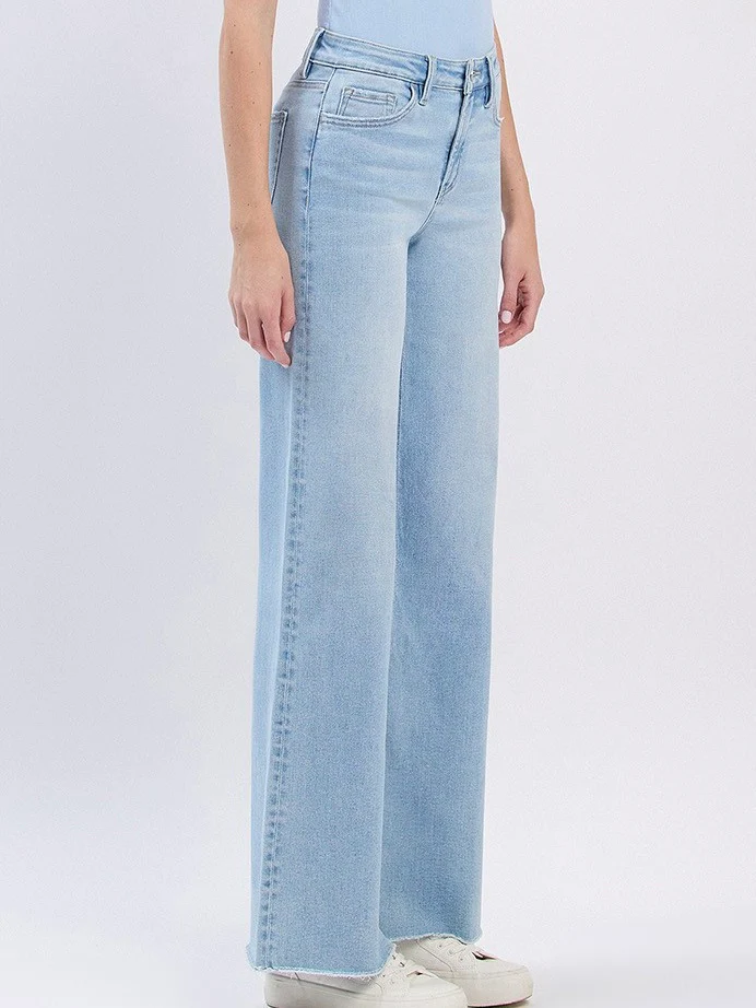Vervet : High Rise Comfort Stretch Raw Hem Wide Leg Jean - Image 3