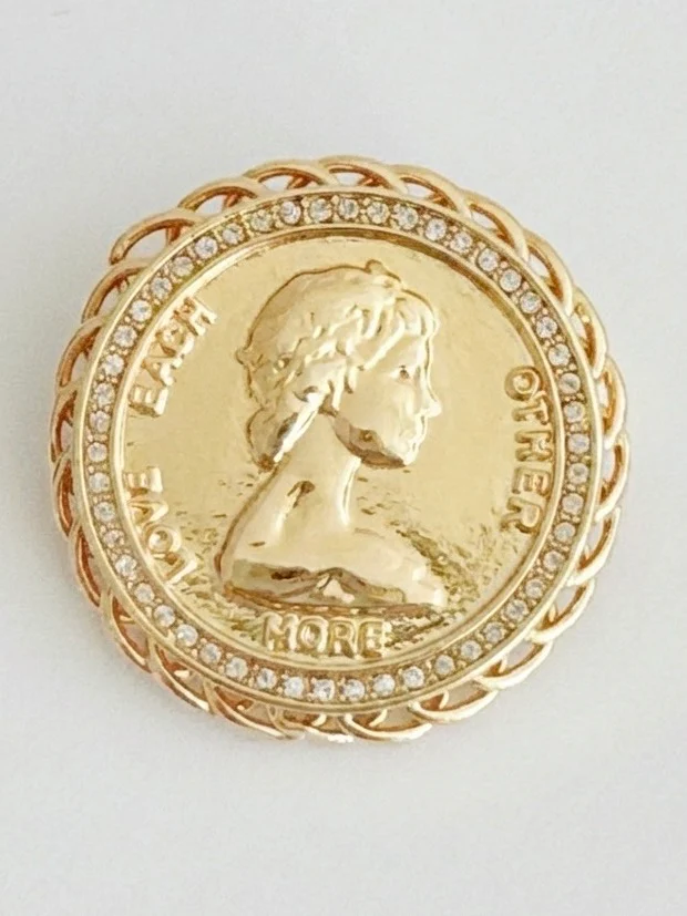 Vintage Medallion Coin Brooch Pin - Image 2